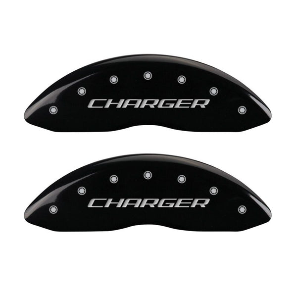 MGP 4 Caliper Covers Engraved Front Charger Rear RT Black Finish Silver Char 2016 Dodge Challenger