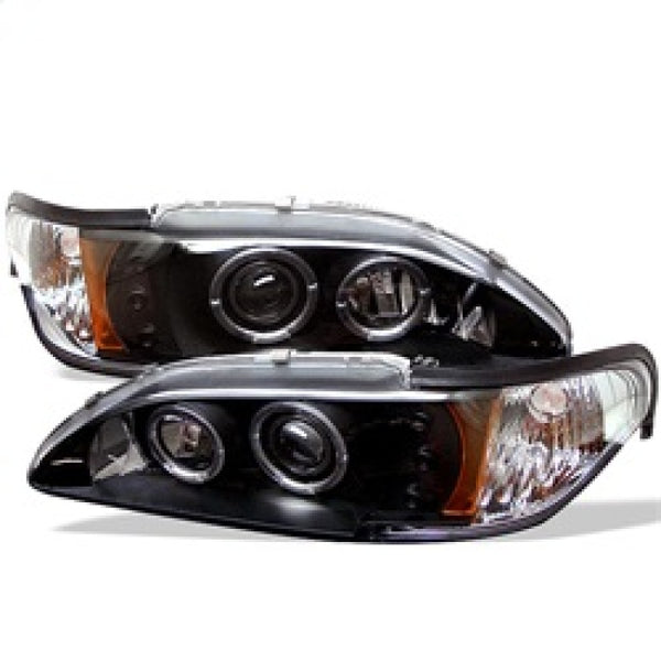 Spyder Ford Mustang 94-98 1PC Projector LED Halo Amber Reflctr LED Blk Low H3 PRO-YD-FM94-1PC-AM-BK