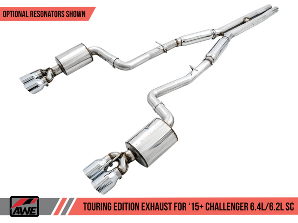 AWE Tuning 2015+ Dodge Challenger 6.4L/6.2L SC Resonated Touring Edition Exhaust - Quad Silver Tips
