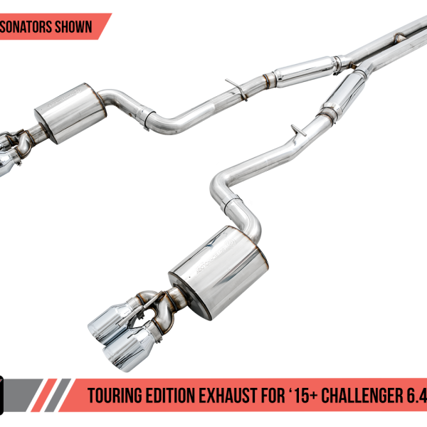 AWE Tuning 2015+ Dodge Challenger 6.4L/6.2L SC Resonated Touring Edition Exhaust - Quad Silver Tips