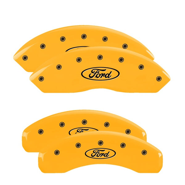 MGP 4 Caliper Covers Engraved Front & Rear SVT Yellow Finish Black Char 2003 Ford Mustang