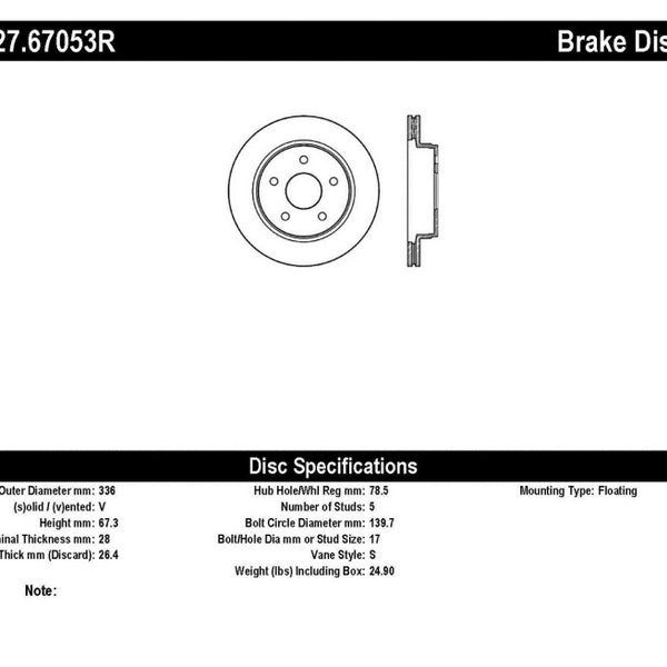 StopTech 04-06 Dodge Durango / 02-10 Ram 1500 (exc Mega Cab) Front Right Slotted & Drilled Rotor