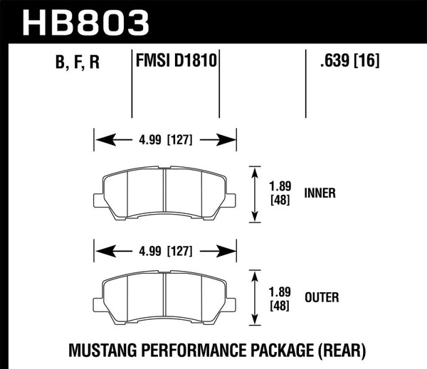 Hawk ER-1 Endurance Racing Rear Brake Pads 2015+ Ford Mustang(Excluding: GT350, GT350R and GT500)