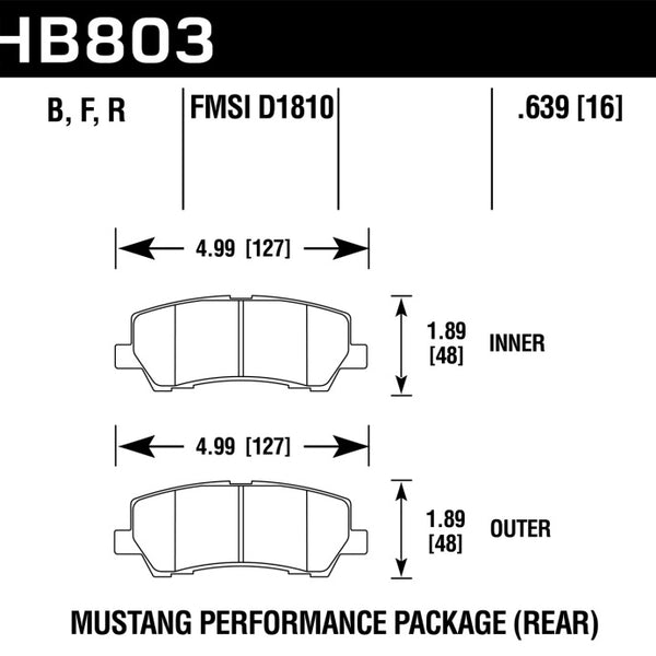 Hawk ER-1 Endurance Racing Rear Brake Pads 2015+ Ford Mustang(Excluding: GT350, GT350R and GT500)