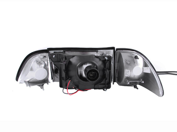 ANZO 1987-1993 Ford Mustang Crystal Headlights Black w/ Corner Lights 2pc