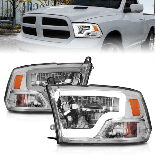 ANZO 2009-2020 Dodge Ram 1500 Full LED Square Projector Headlights w/ Light Bar Chrome Housing