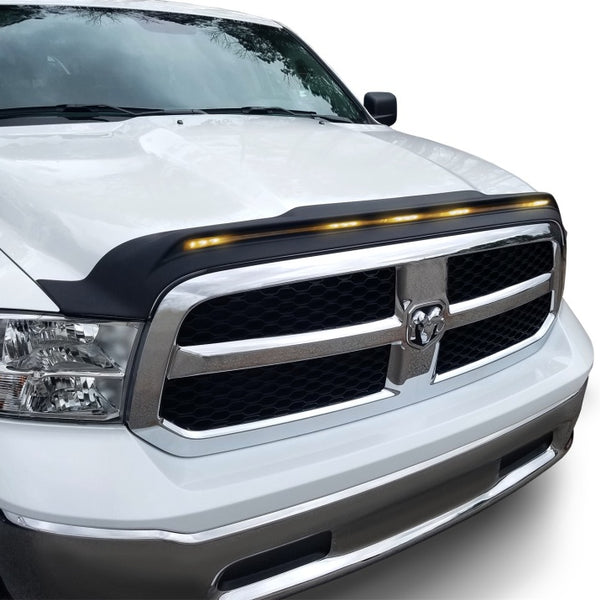 AVS 2009-2018 Dodge Ram 1500 (Excl Sport / Rebel) Aeroskin Low Profile Hood Shield w/ Lights - Black