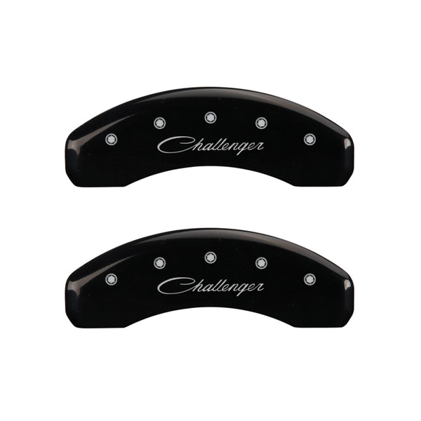 MGP 4 Caliper Covers Engraved Front & Rear Cursive/Challenger Black finish silver ch