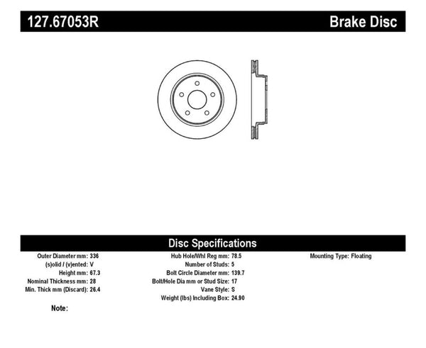 StopTech 04-06 Dodge Durango / 02-10 Ram 1500 (exc Mega Cab) Front Right Slotted & Drilled Rotor