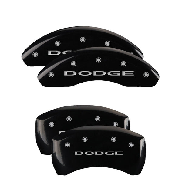 MGP 4 Caliper Covers Engraved Front & Rear With out stripes/Dodge Black finish silver ch