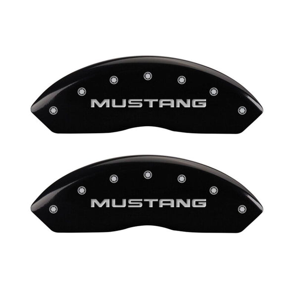 MGP 4 Caliper Covers Engraved Front Mustang Engraved Rear Pony Black finish silver ch