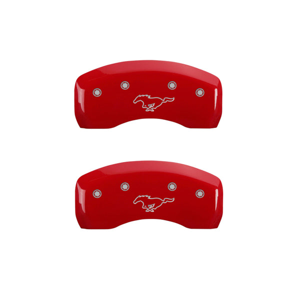 MGP 4 Caliper Covers Engraved Front Mustang Engraved Rear Pony Red finish silver ch