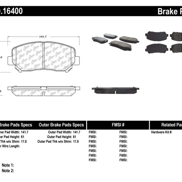 StopTech Performance Front Brake Pads 13-14 Dodge Dart/Jeep Cherokee