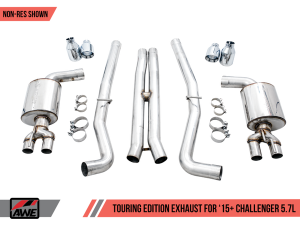 AWE Tuning 15+ Challenger 5.7 Touring Edition Exhaust - Non-Resonated - Chrome Silver Quad Tips