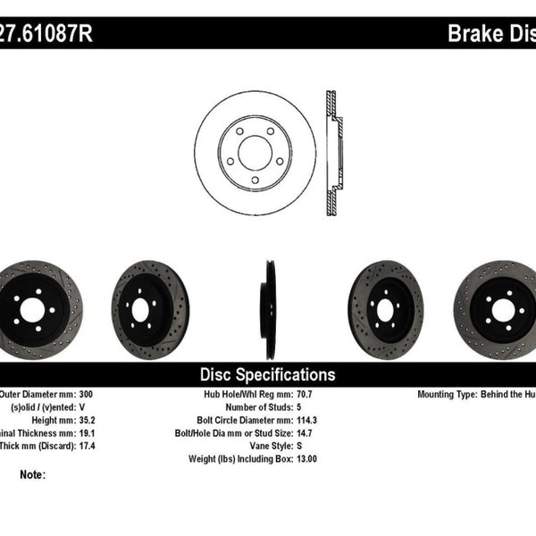 StopTech 05-10 Ford Mustang Slotted & Drilled Right Rear Rotor