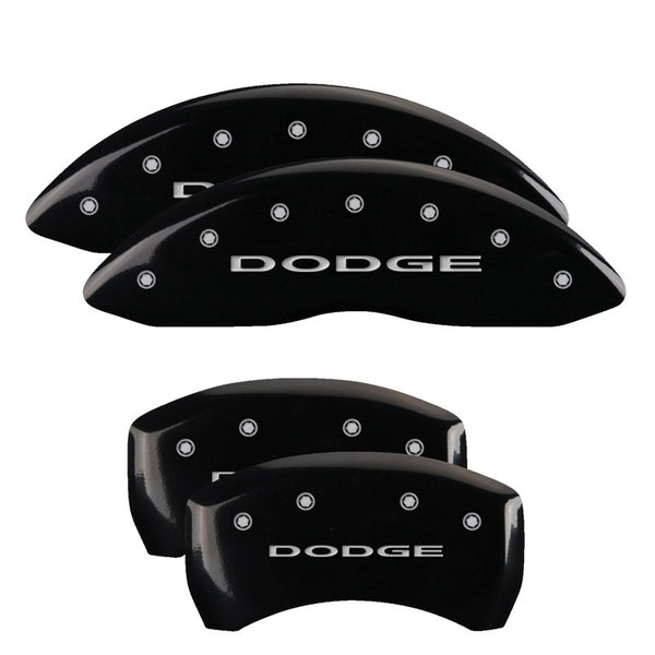 MGP 4 Caliper Covers Engraved Front & Rear With out stripes/Dodge Black finish silver ch