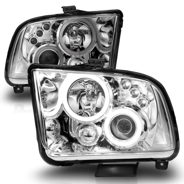 ANZO 2005-2009 Ford Mustang Projector Headlights w/ Halo Chrome